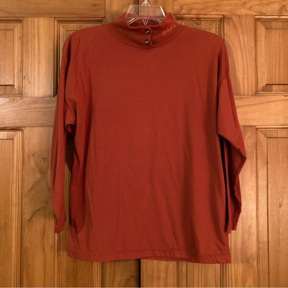 EUC Chic Vintage 90s Knit Top Long Sleeve Blouse Orange Red Size L Large